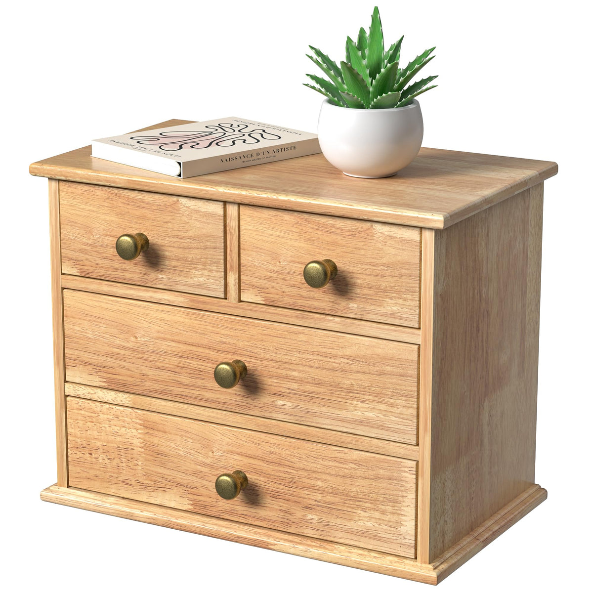 Oak Desk Organizer with Drawers, Durable Wooden Desktop Storage Box