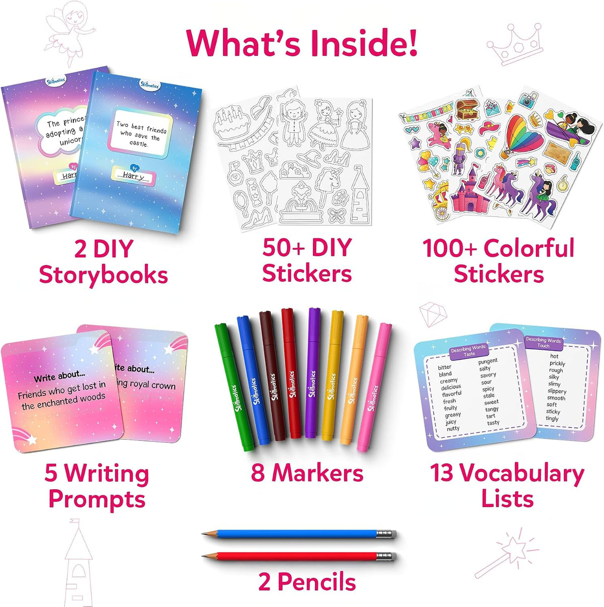 Skillmatics Storybook Art Kit – Unicorns & Princesses, Craft & Writing Kit