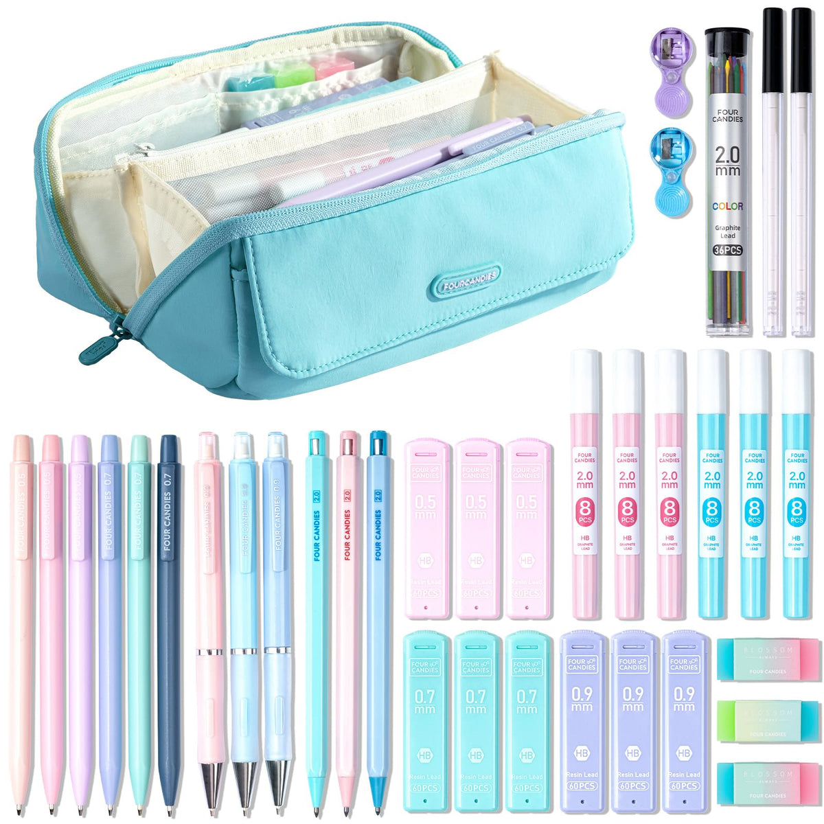 Four Candies 36PCS Mechanical Pencil Set with 624 Lead Refills (Pink)