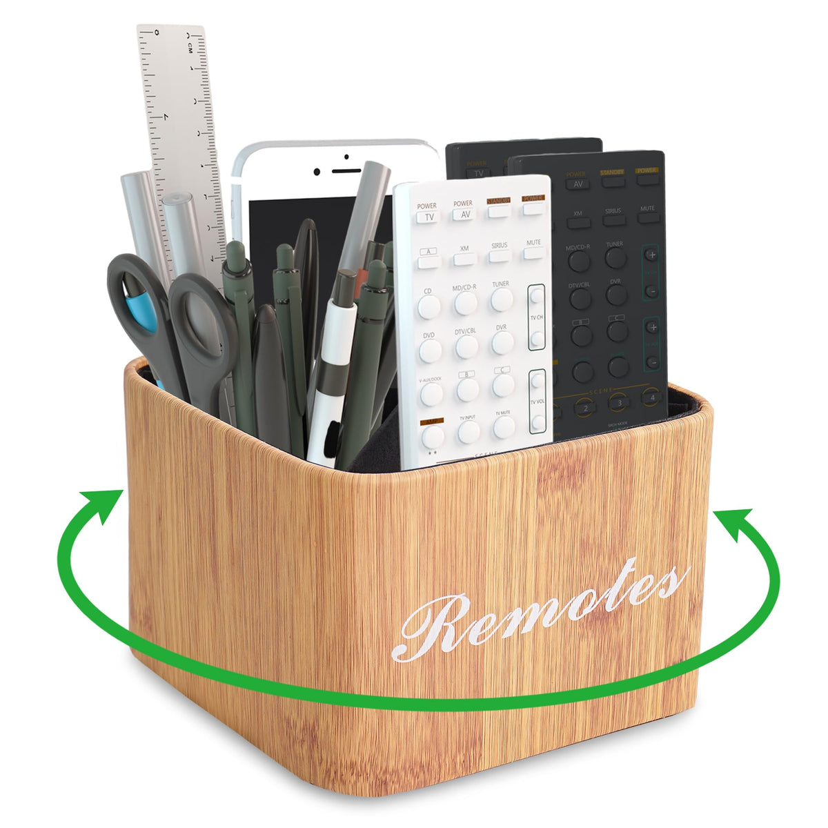 Round Leather Art Supply Organizer,Remote Control Holder,360 Degree Rotating,Multi-Functional Pencil Holder,4 Compartments Desktop Stationary Organizer(1-Fractal Flower)