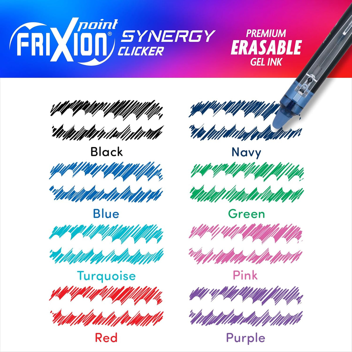 PILOT FriXion Synergy Clicker Erasable Pens, Pack of 10, Assorted Colors