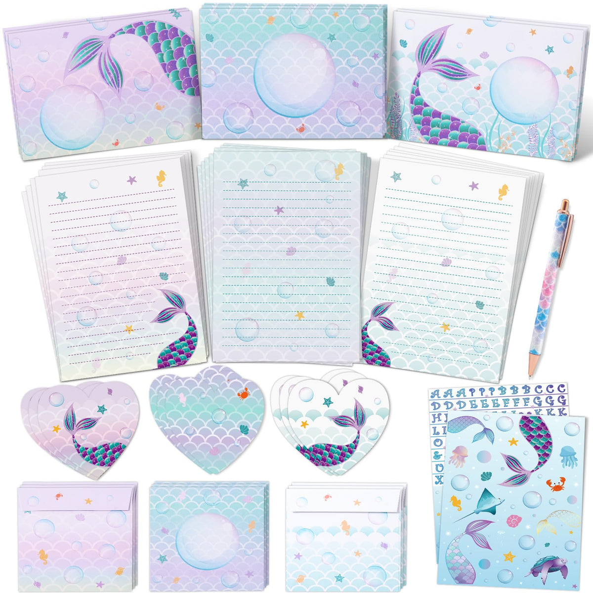 WERNNSAI 72 PCS Space Kids Stationery Paper and Envelopes Set for Boys