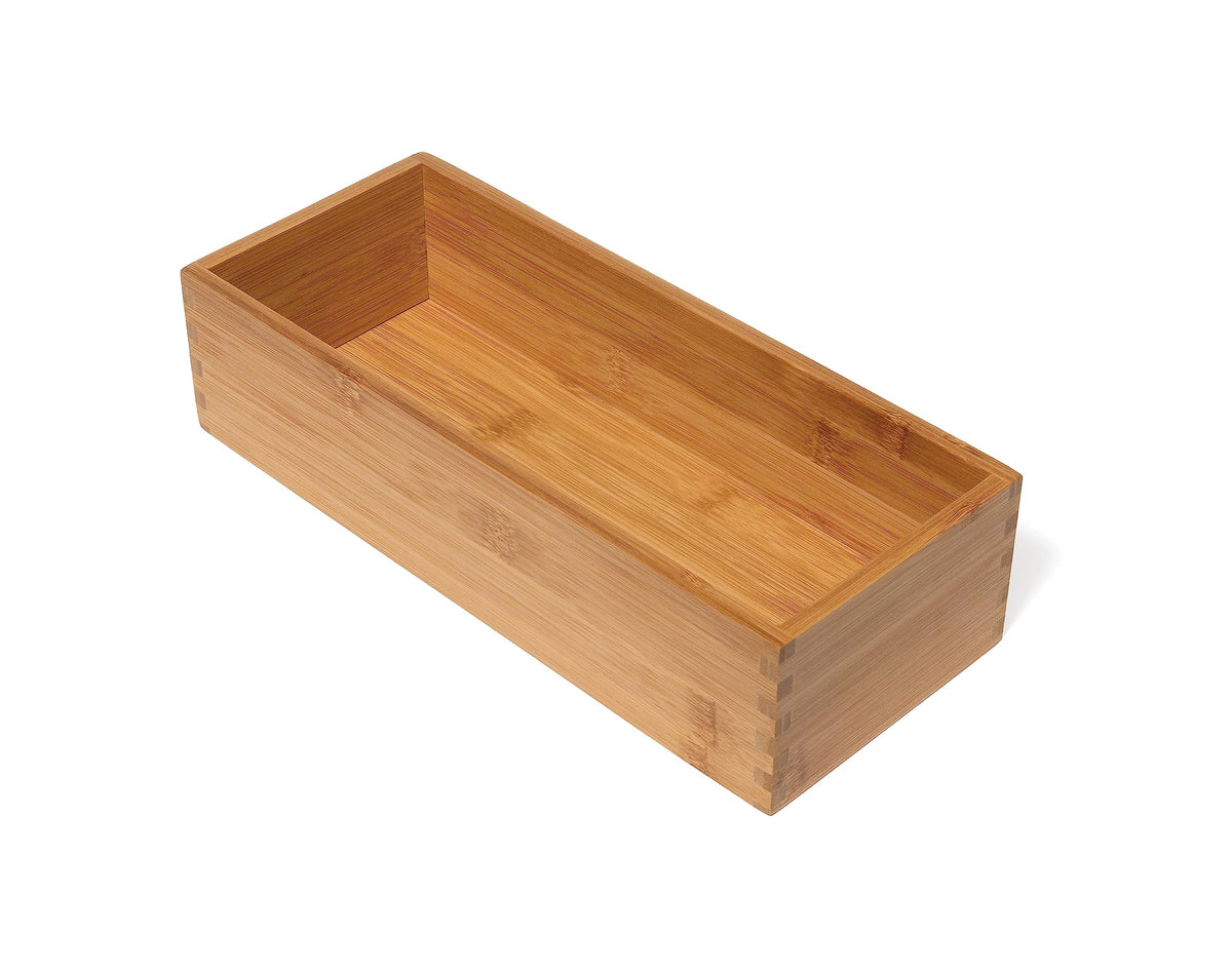 Lipper International Bamboo Wood Utensil Holder Storage Box for Cooking Tools, Makeup, or Office Supplies, 4" x 9 1/4" x 3"