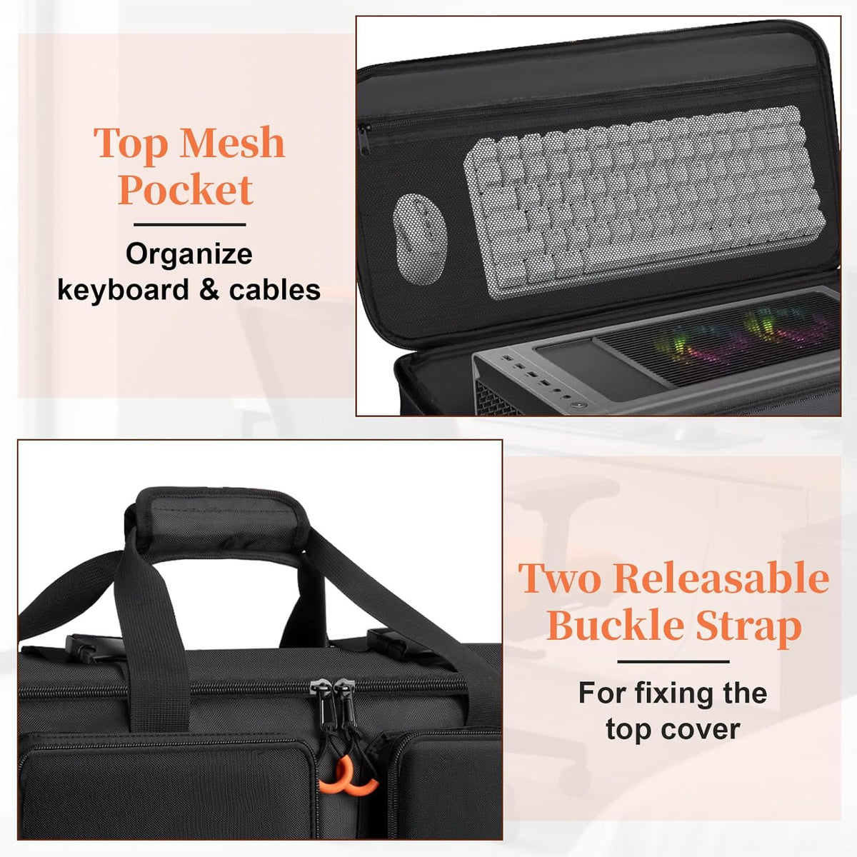 Computer Desktop Tower Large Carrying Case, PC Travel Case