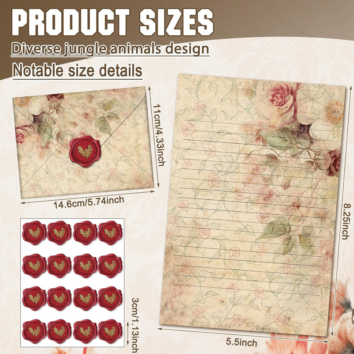 TaoBary 160 Pcs Vintage Floral Stationery Paper and Envelopes Set