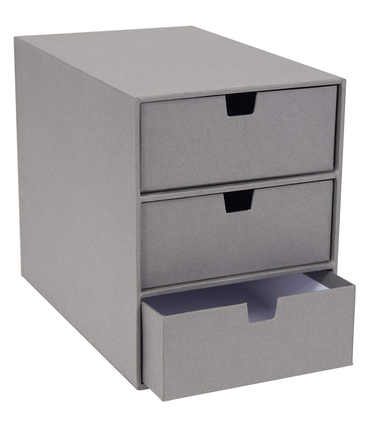 Bigso Box of Sweden Ingrid 3-Drawer Canvas Fiberboard Desk Organizer for Office Supplies and Accessories - Stackable Makeup Drawer Organizer - 6.3in x 9.9in x 8.1in - Grey