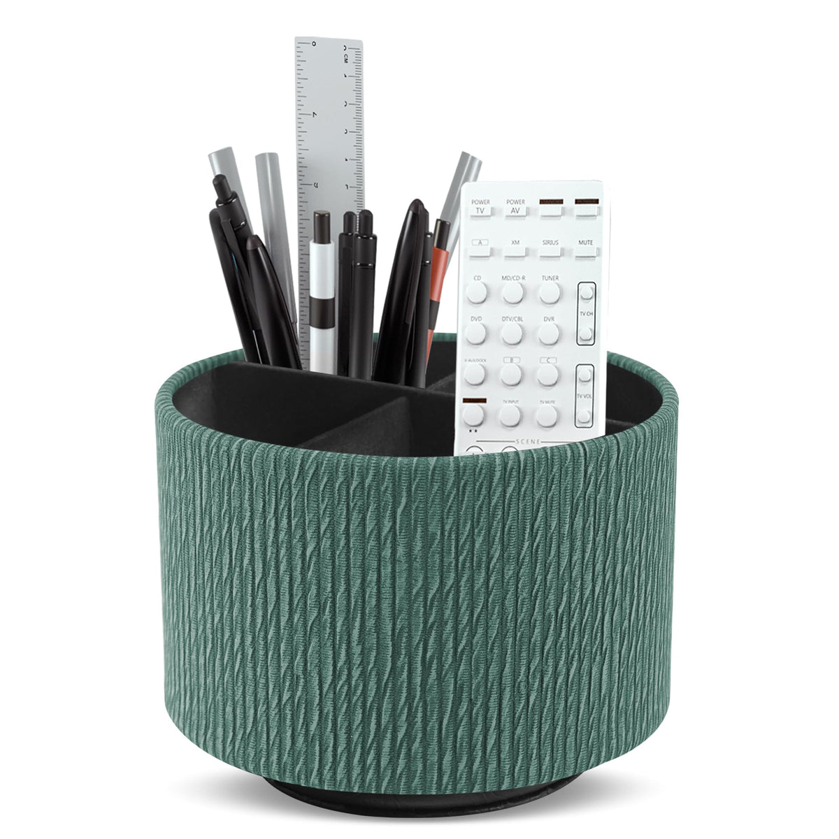 Round Leather Art Supply Organizer,Remote Control Holder,360 Degree Rotating,Multi-Functional Pencil Holder,4 Compartments Desktop Stationary Organizer(1-Fractal Flower)