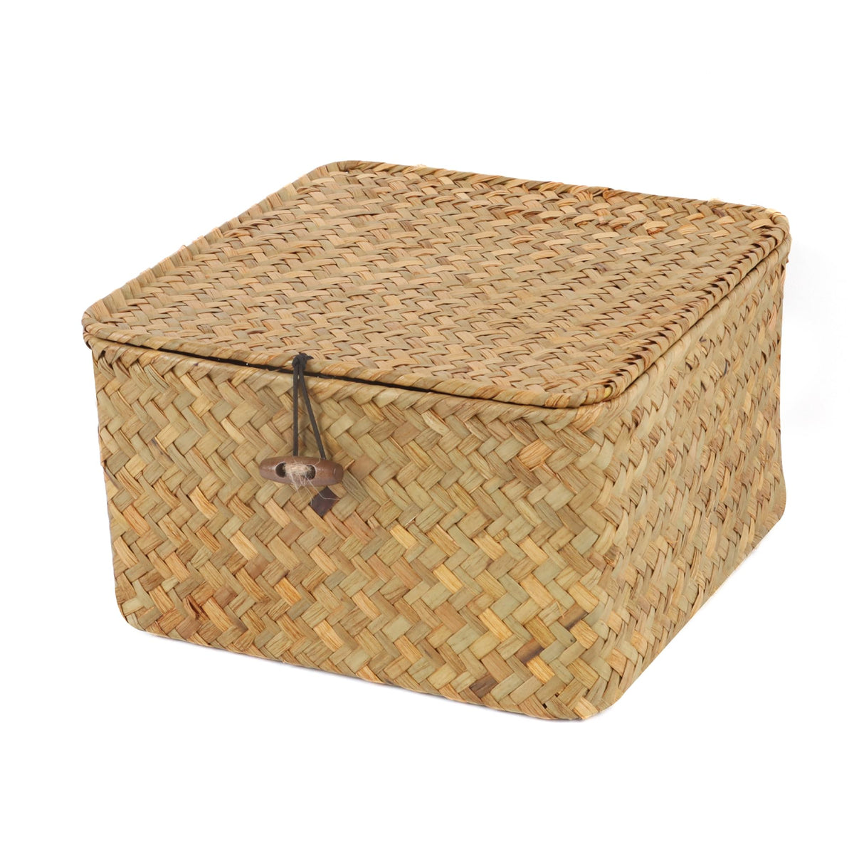 Moosky Wicker Shelf Baskets with Lid, Handwoven Seagrass Storage Basket Bins Square Gift Boxes for Shelves Home Decor Organizer (Natural, X-Small)