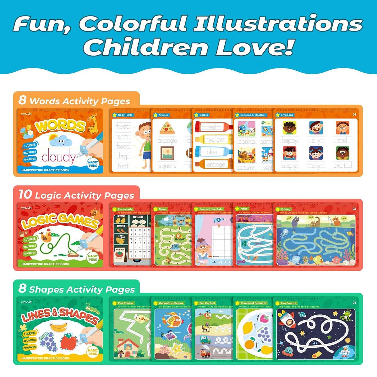 Magic Grooved Writing Practice Books for Kids 3-5, Kindergarten Workbooks