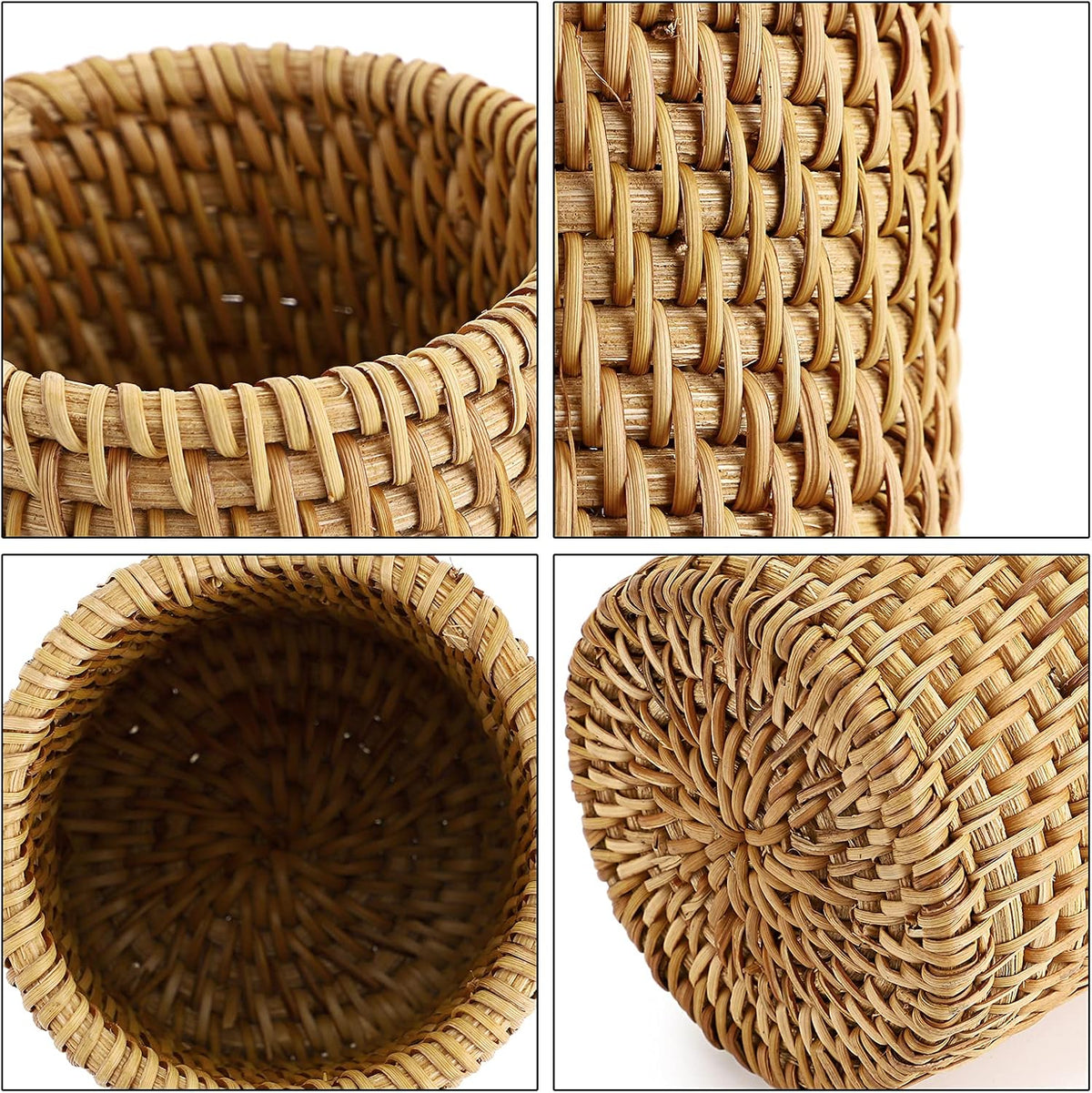 BTSKY Rattan Pen Cup, Handmade Desk Pencil Holders Makeup Brush Holder Multi-Functional Woven Basket Office&Home Desktop Organizer(Cylinder)