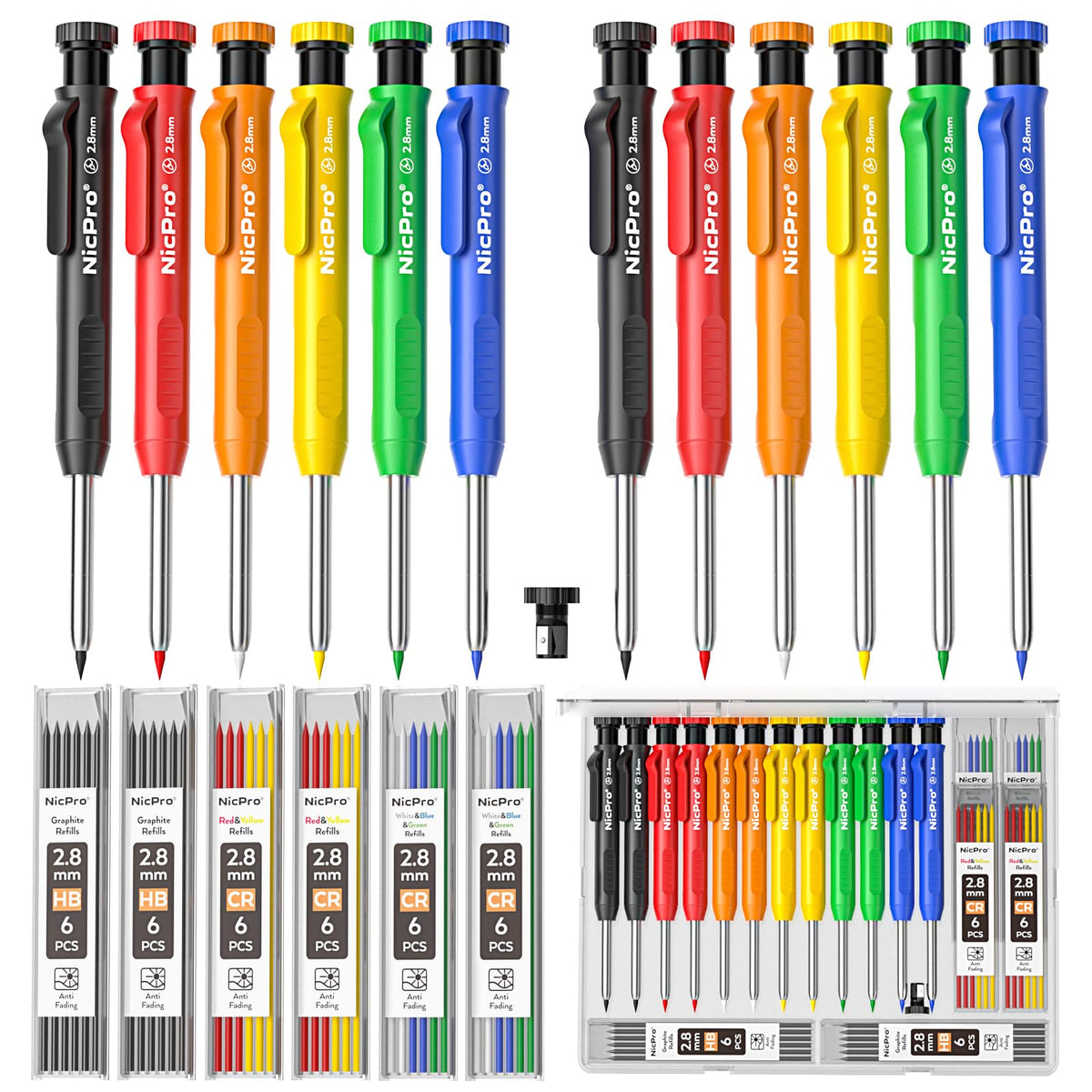 Nicpro Carpenter Pencils with Sharpener, Mechanical Pencil for Construction