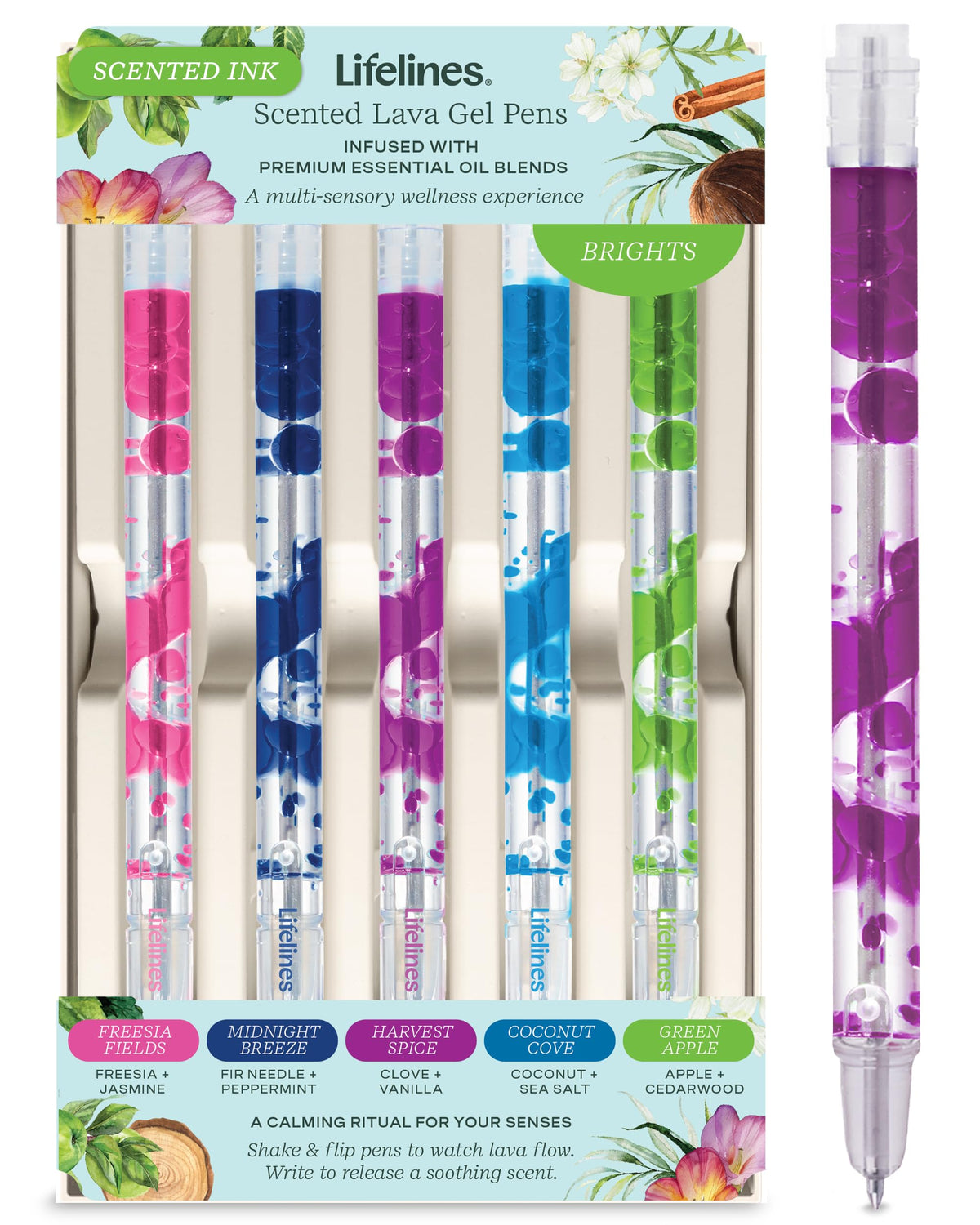 Lifelines Scented Lava Gel Pen Set, 5 Brights Multi-Color Pack, 0.5mm