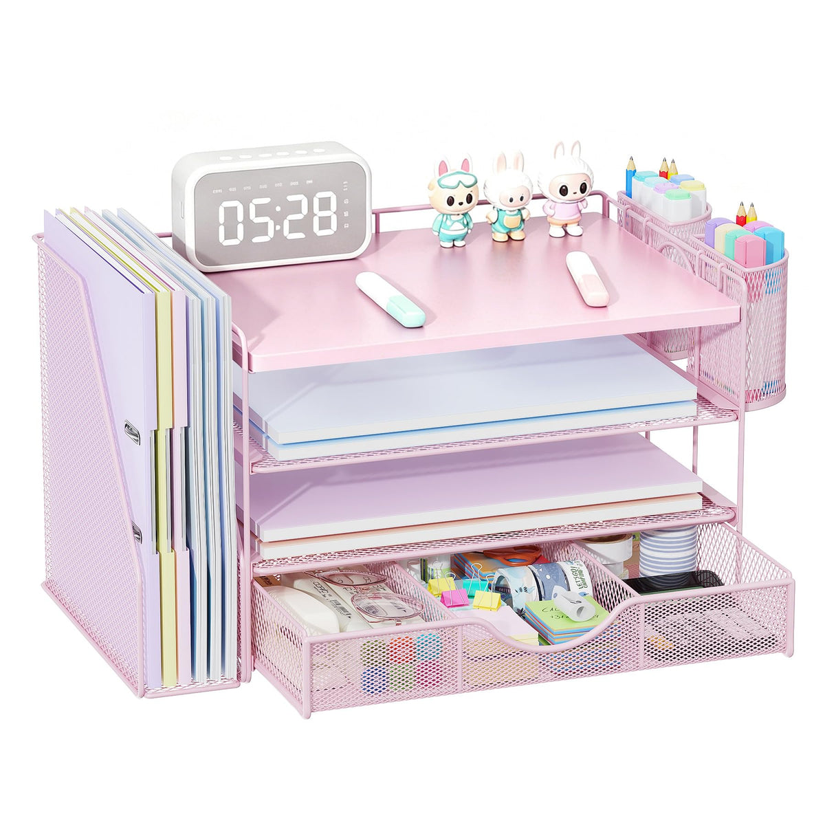 Wood Desk Organizers and Accessories with File Holder & Catalog Racks