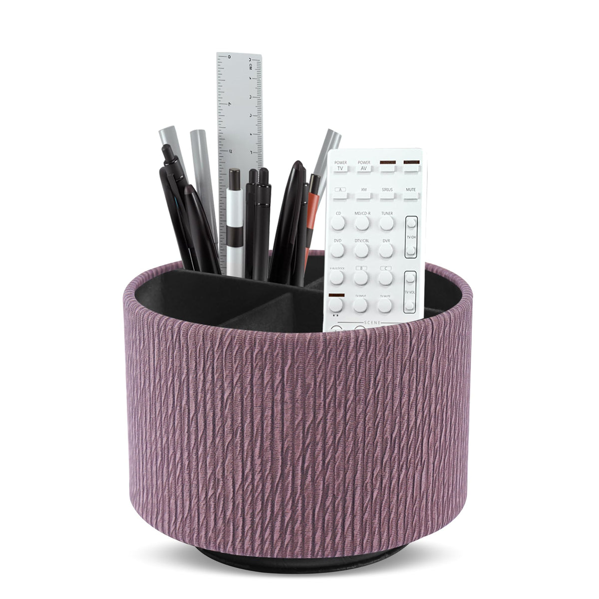 Round Leather Art Supply Organizer,Remote Control Holder,360 Degree Rotating,Multi-Functional Pencil Holder,4 Compartments Desktop Stationary Organizer(1-Fractal Flower)