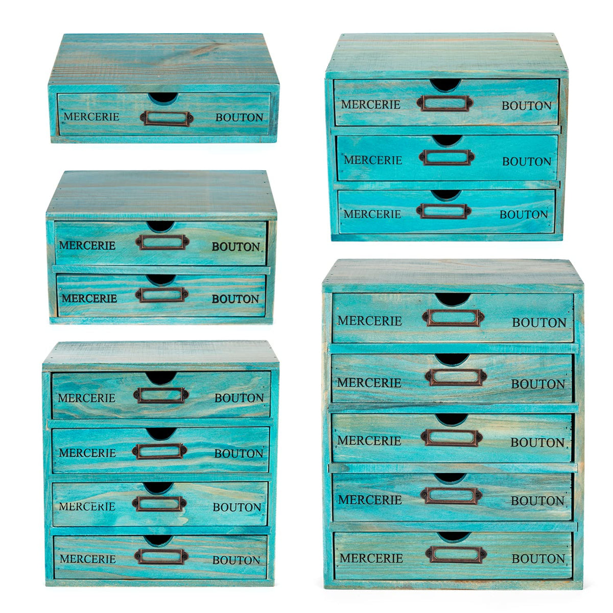 Turquoise Single Drawer Unit - European Country Style Desk Organizer Box - 9.7x7x2.6 Teal Wooden Stackable Drawer - Countertop Organizer Drawer w/Label Holder - Single Monitor Shelf