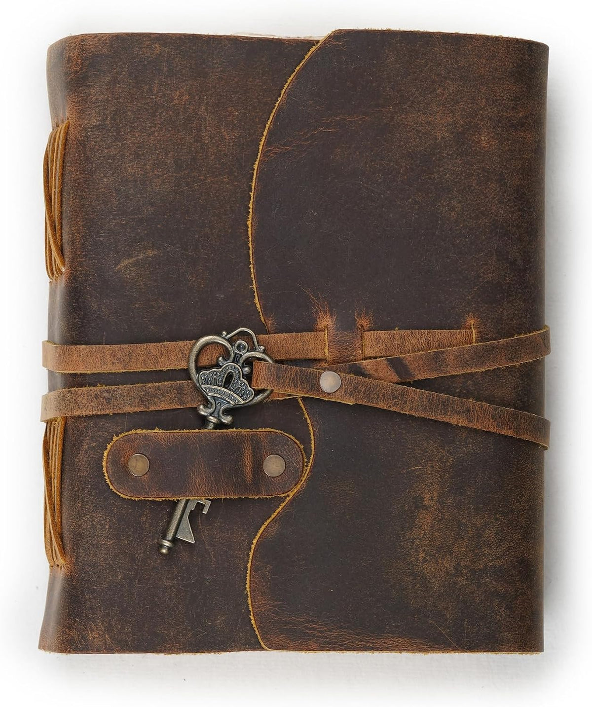 LEATHER VILLAGE Leather Journal Key Lock, Distressed Brown 6x4.
