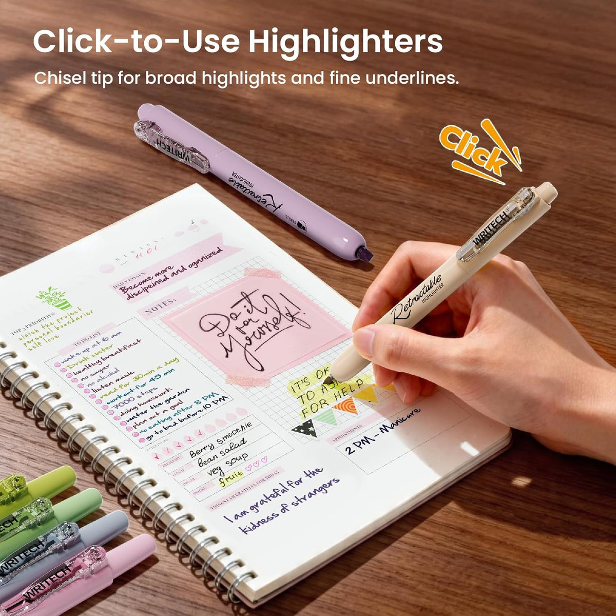 WRITECH Gel Pens Journaling Highlighters: Vintage 2-in-1 Journal Set 10ct