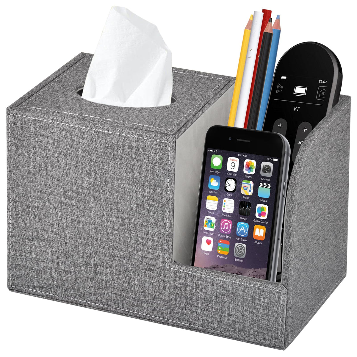 PU Leather Tissue Box Cover Square Tissue Holder Tissues Box Organizer with 2 Compartment,Remote Control Holder,Multifunctional Decorative Tissue Box Covers Cube,Home Office Desktop Storage Box,Retro