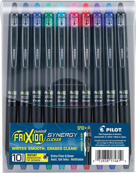 PILOT FriXion Synergy Clicker Erasable Pens, Pack of 10, Assorted Colors