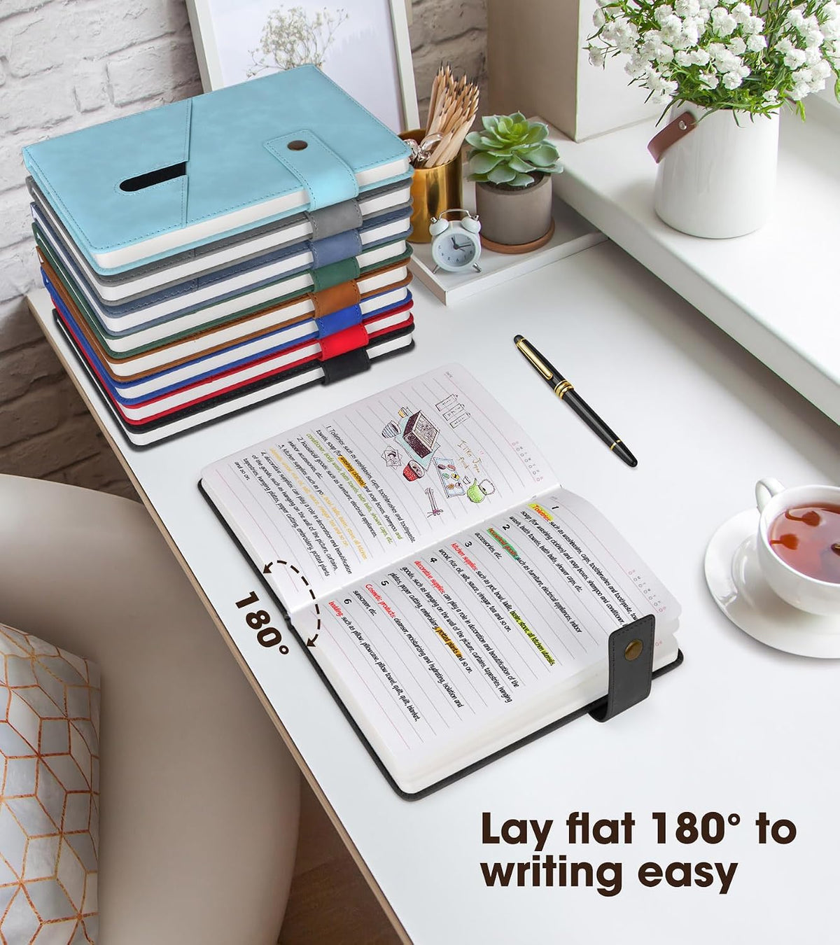 A5 Lined Notebook 5.9"x8.4", Leather Journal with Pen & Gift Box, 200 Pages