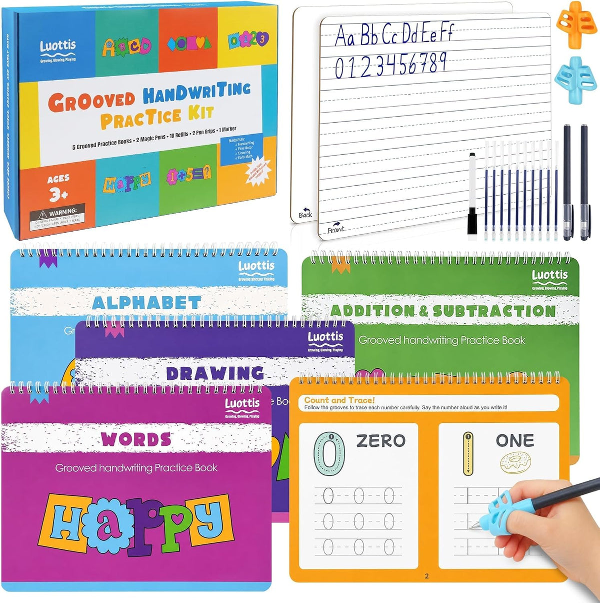 Magic Grooved Writing Practice Books, Reusable for Kids Ages 3-8