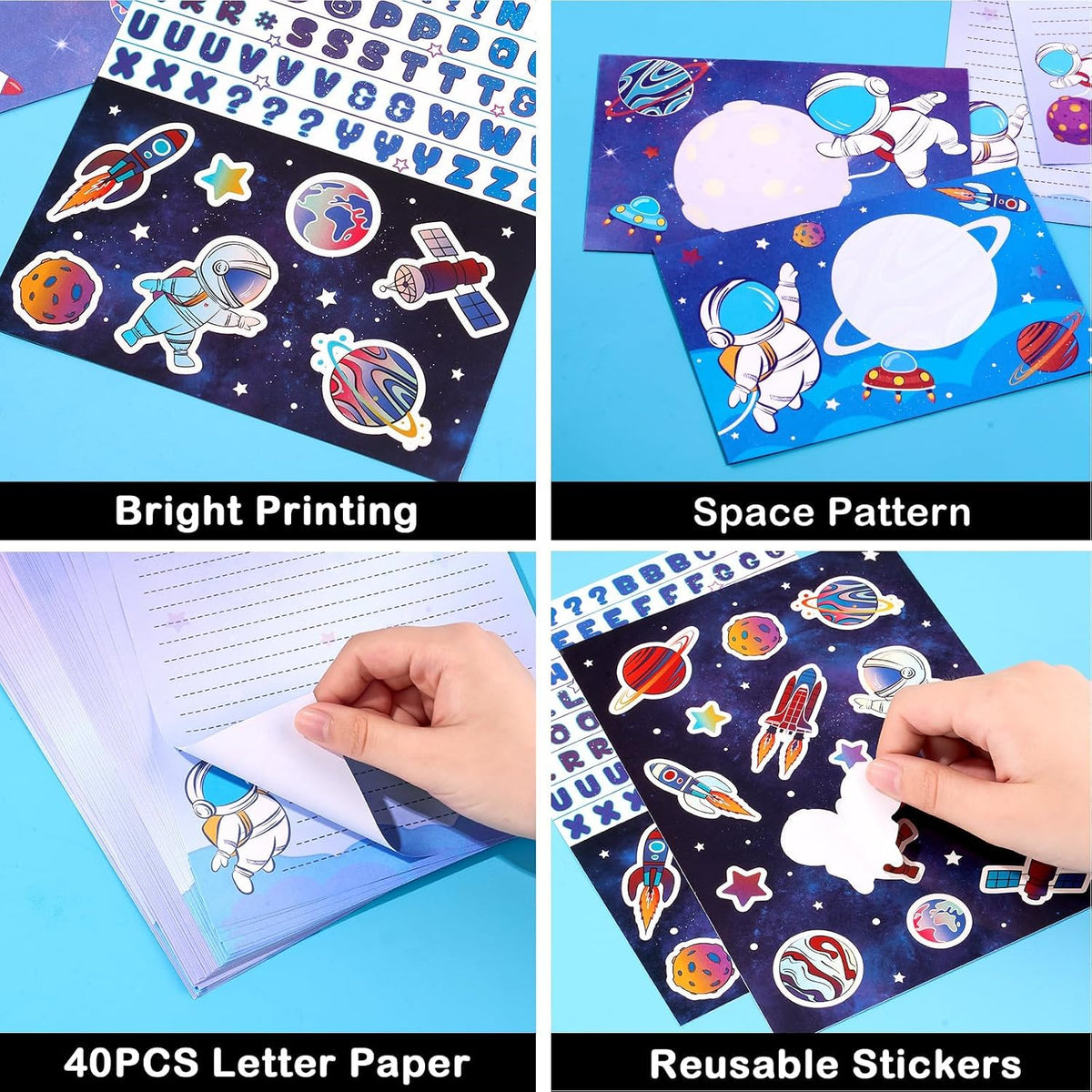 WERNNSAI 72 PCS Space Kids Stationery Paper and Envelopes Set for Boys