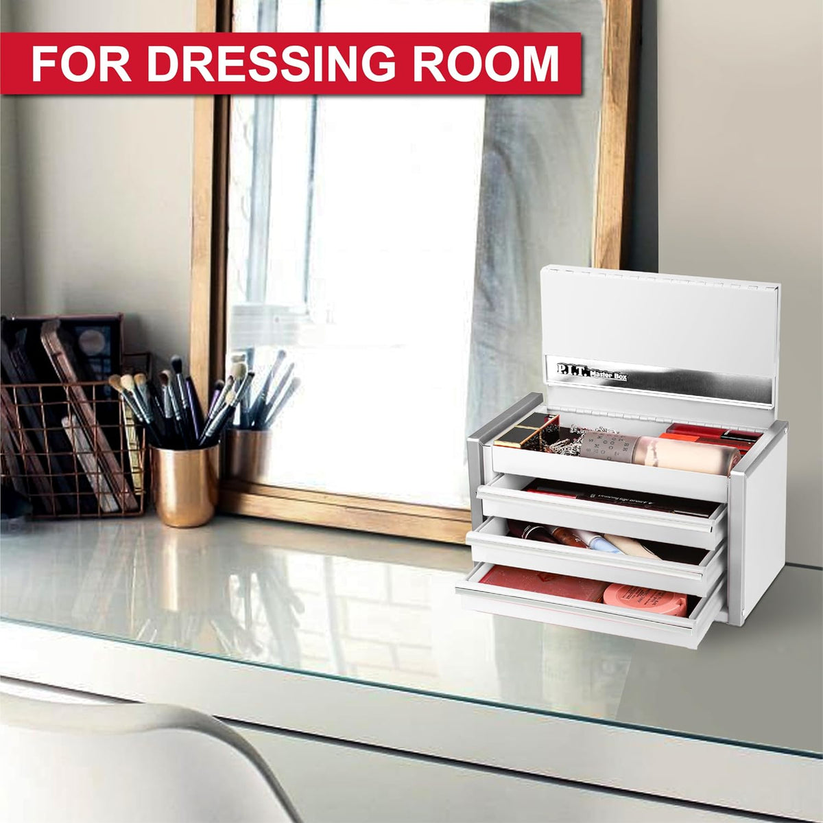 P.I.T. Mini Tool Box,3 Drawers Small Metal Toolbox for Tools Storage,White