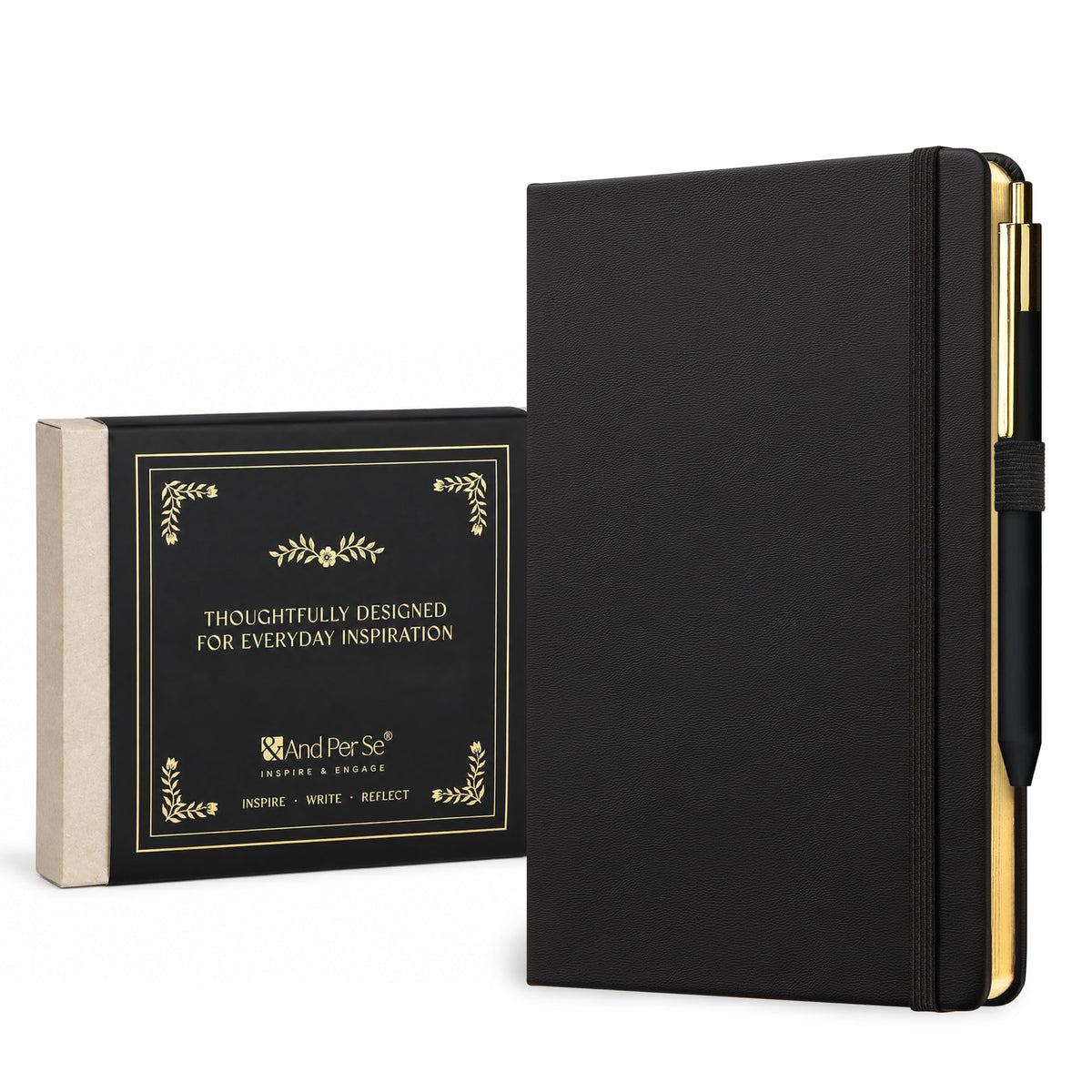 &And Per Se Lined Journal and Pen Set, A5 Leather Hardcover Notebook with Pen & Stationary Set, 160 Pages 100GSM Thick Ruled Paper Journal for Business Work Writing (Dark Blue)