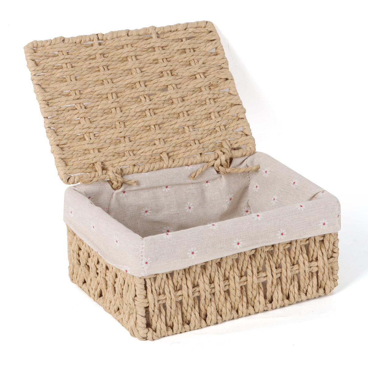 FEILANDUO Wicker Shelf Baskets Bin with Lid, Handwoven Paper Rope Baskets for Organizing, Rectangular Basket for Storage, Desktop Boxes with Lids Home Organizer Decor, Large