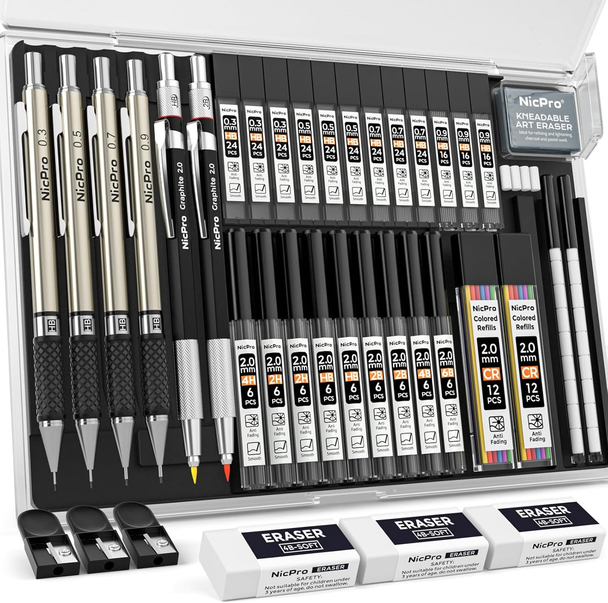 Nicpro 37PCS Art Mechanical Pencil Set, 4PCS Metal Drafting Pencil