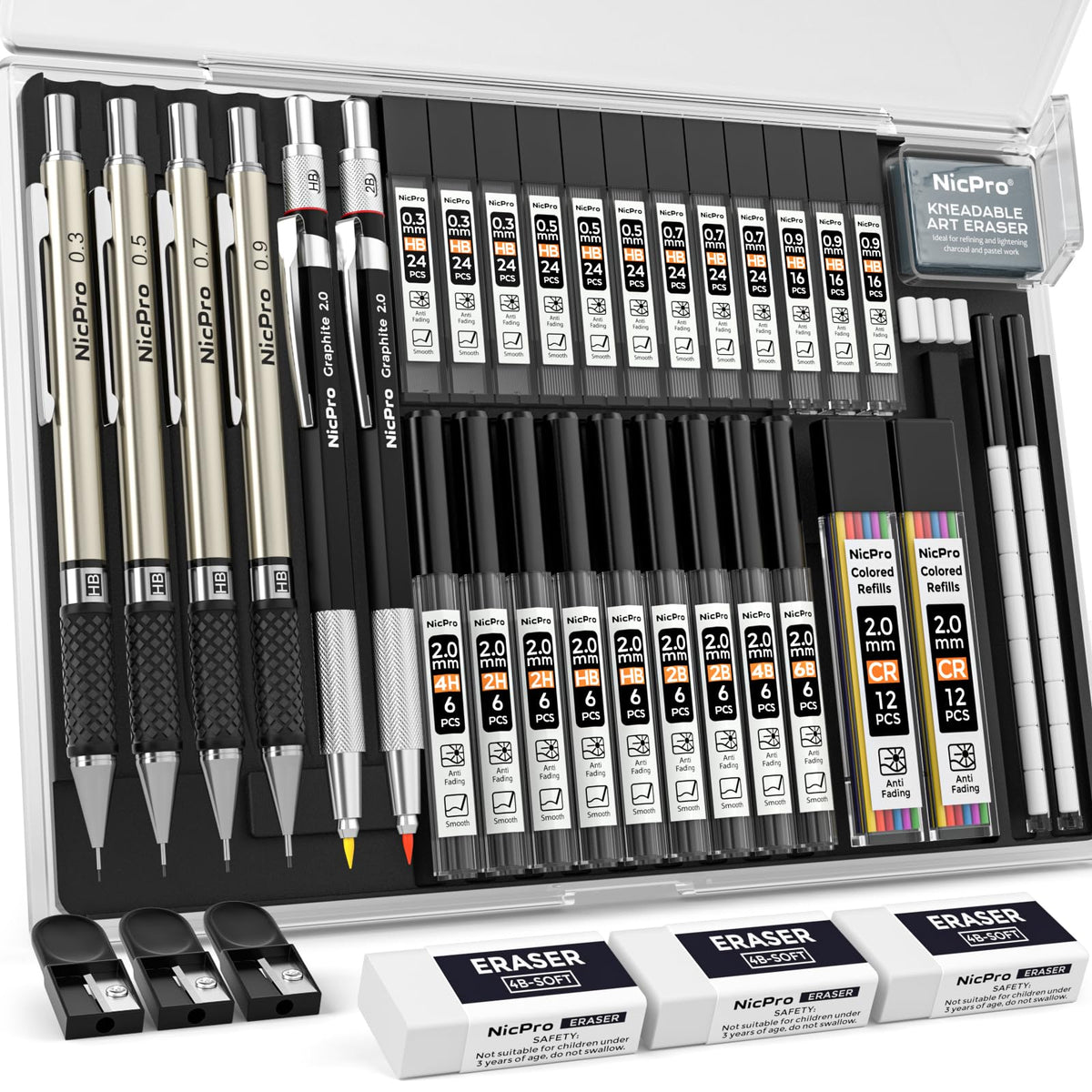 Nicpro 37PCS Art Mechanical Pencil Set, 4PCS Metal Drafting Pencil