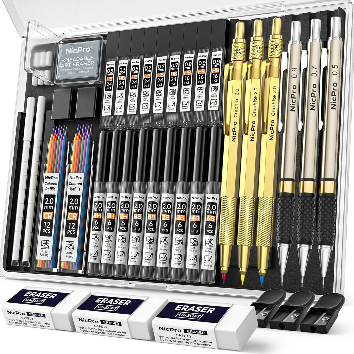 Nicpro 37PCS Art Mechanical Pencil Set, 4PCS Metal Drafting Pencil