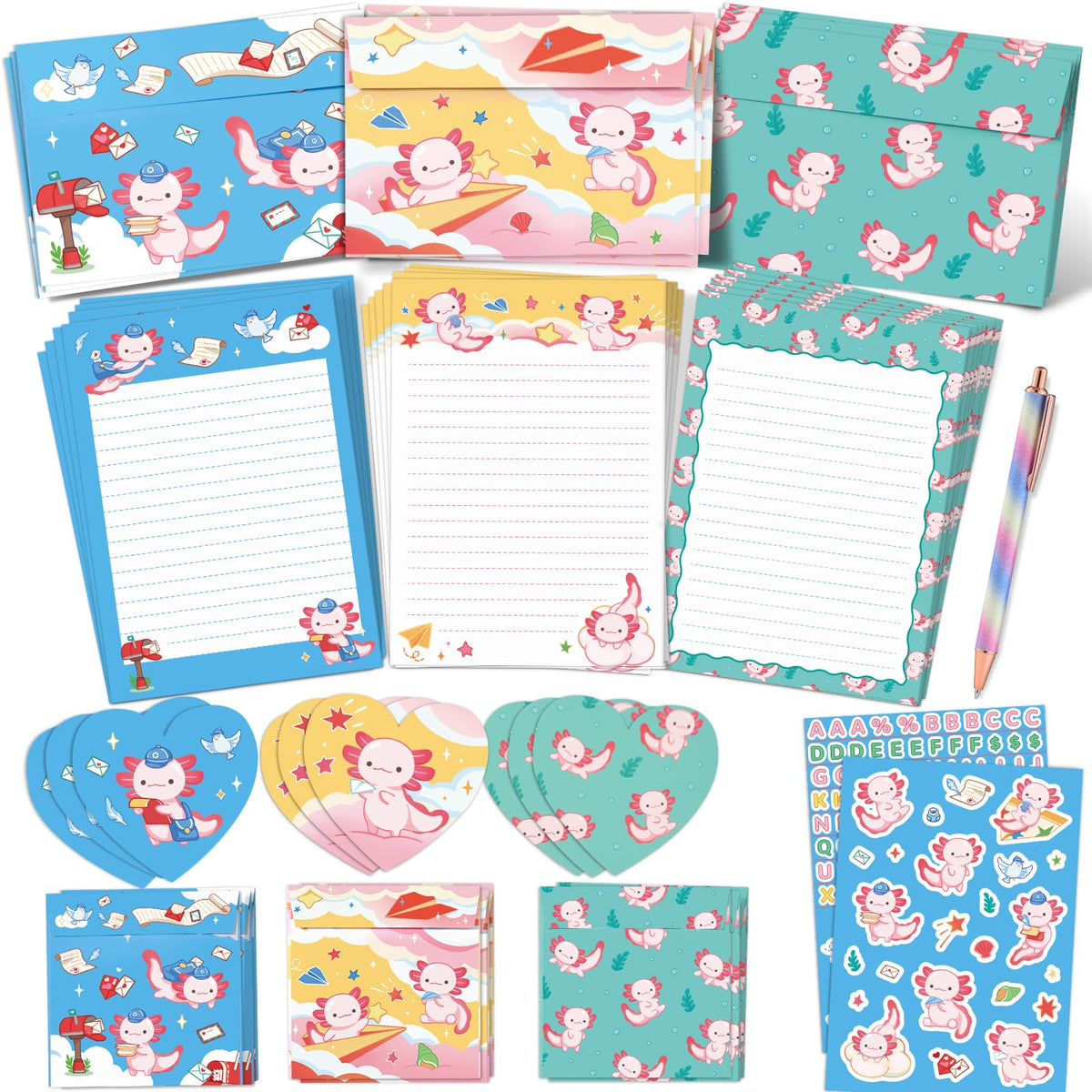 WERNNSAI 72 PCS Space Kids Stationery Paper and Envelopes Set for Boys