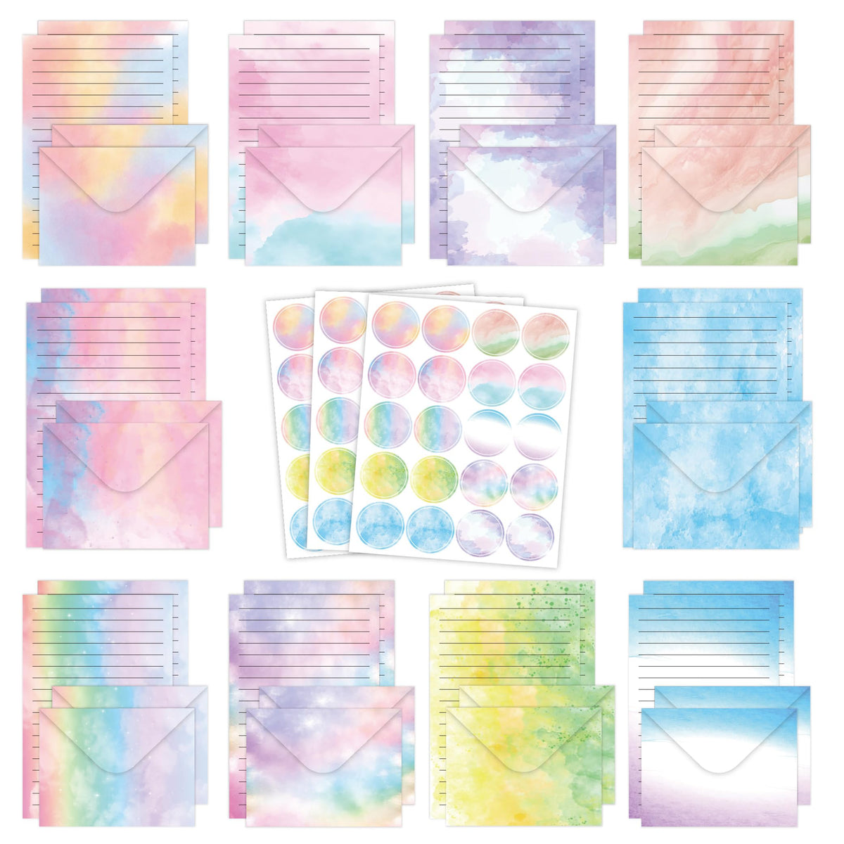 FUNCLASS 160 Pcs Watercolor Stationery Set Letter and Envelopes