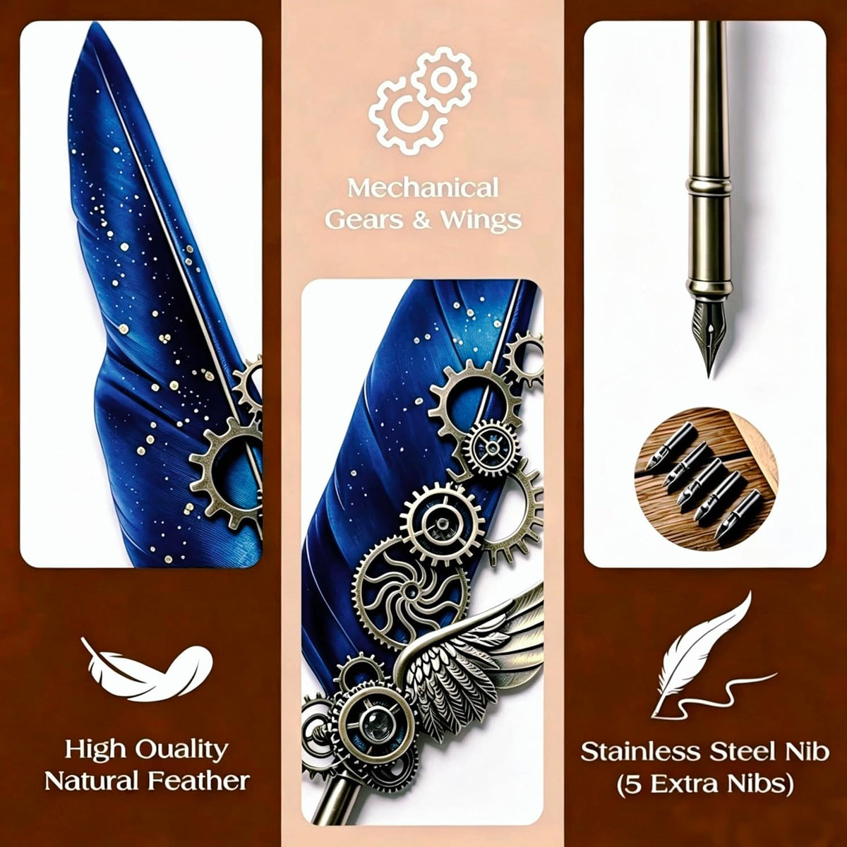 Steampunk Quill,Calligraphy Set,14PCS Stationery Kit,Navy