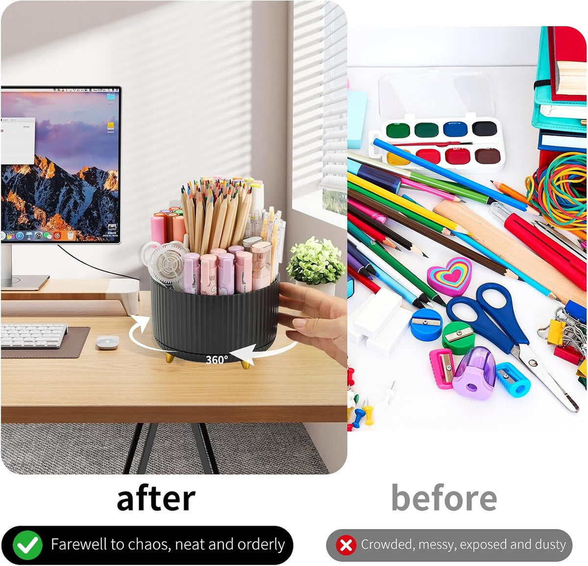 Camelmother 360°Rotating Pen&Pencil Holder For Desk With 5Slots Cute Office
