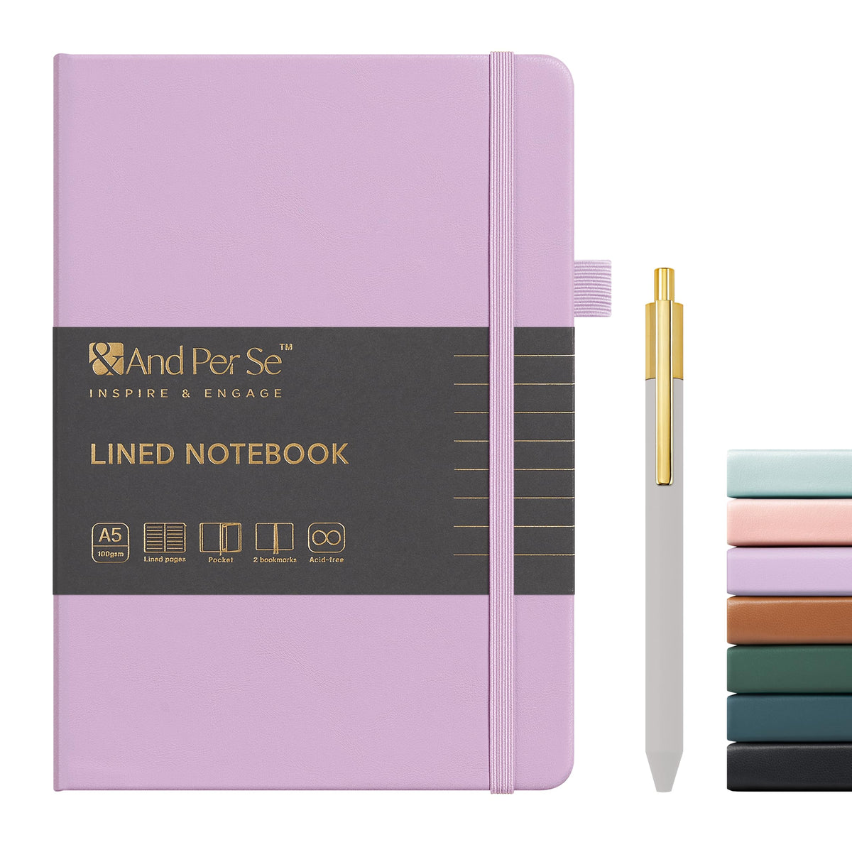 &And Per Se Lined Journal and Pen Set, A5 Leather Hardcover Notebook with Pen & Stationary Set, 160 Pages 100GSM Thick Ruled Paper Journal for Business Work Writing (Dark Blue)