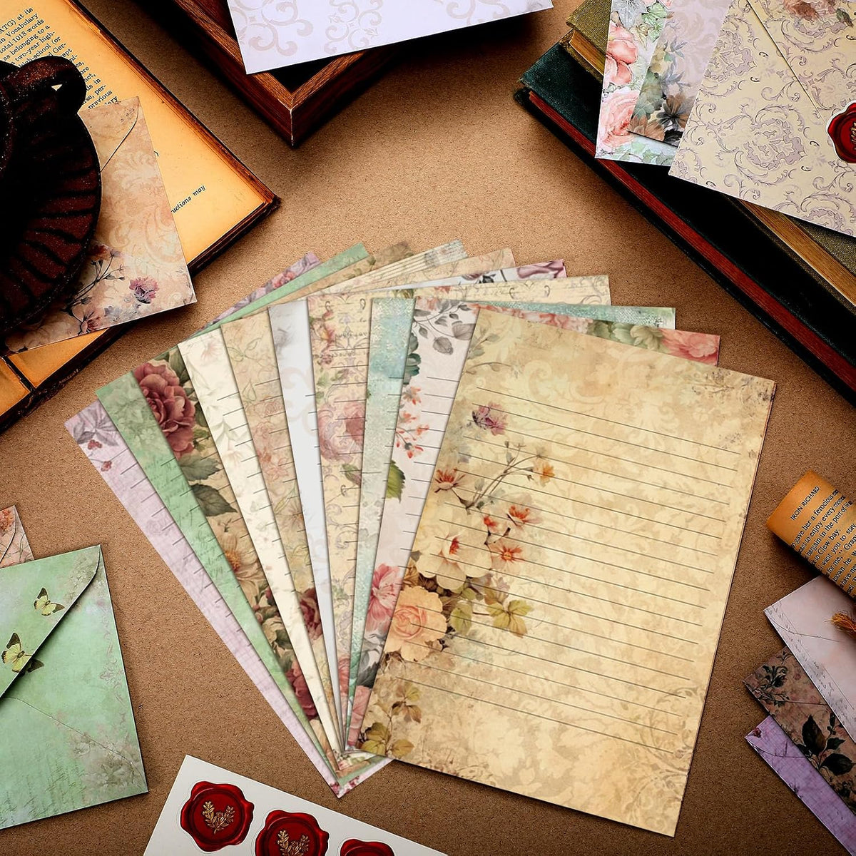 TaoBary 160 Pcs Vintage Floral Stationery Paper and Envelopes Set