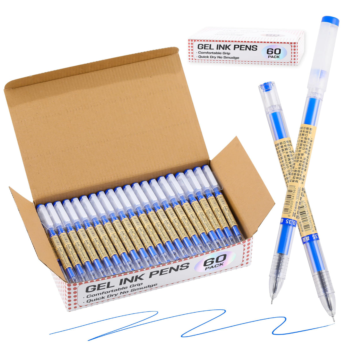 Japanese Style Blue Gel Ink Pens, 100 Pack Bulk Wholesale Set, 0.35mm Extra Fine Point, No Smudge Quick Drying, Journaling, Writing Drawing Notebook for Teacher Classroom Office School Supplies