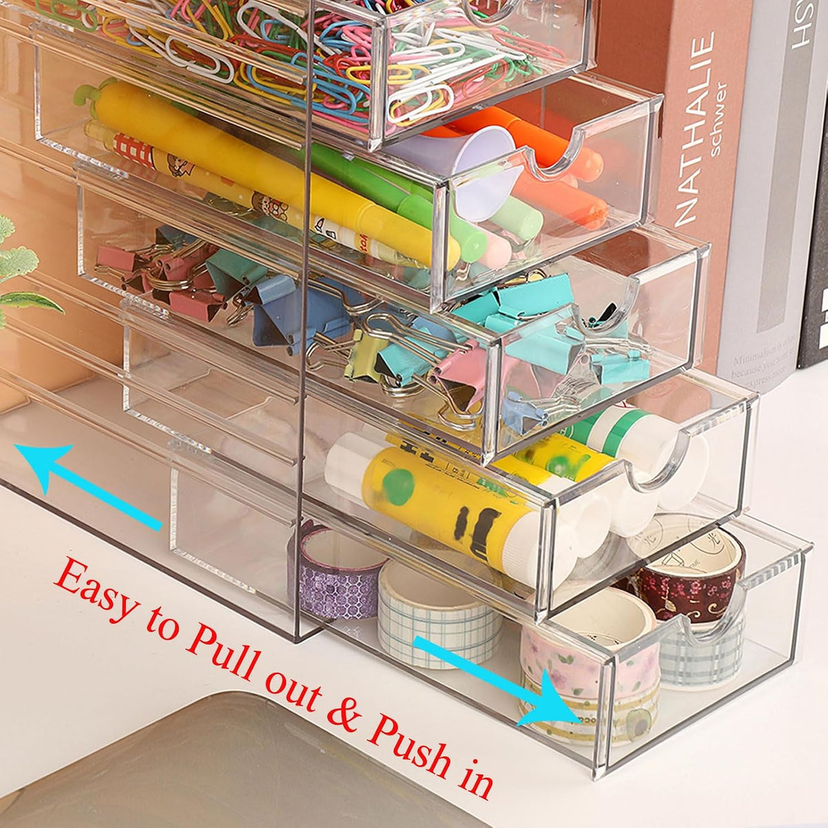 Hipiwe Plastic Drawer Organizer Desktop Storage Box with 6 Pull Out Drawers
