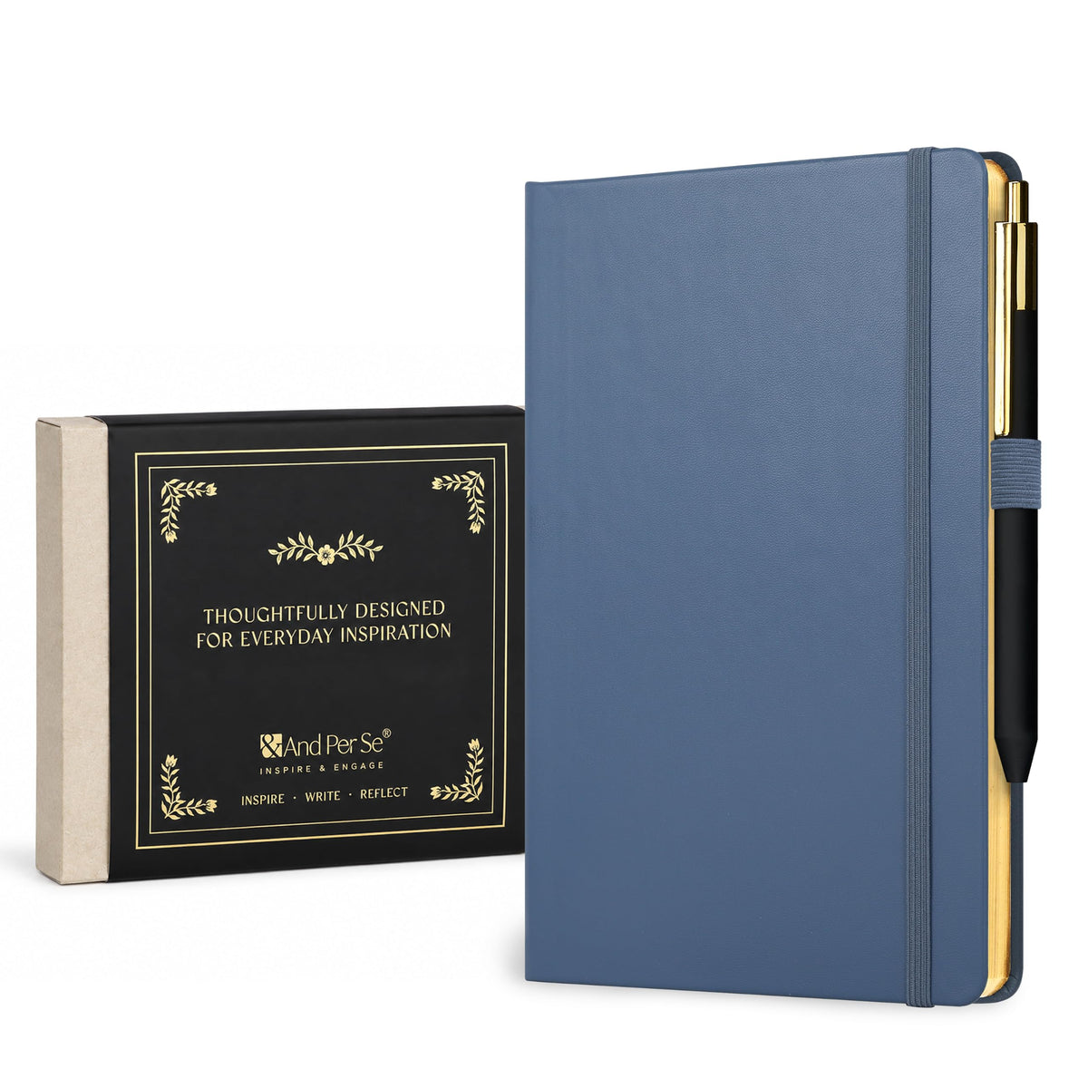 &And Per Se Lined Journal and Pen Set, A5 Leather Hardcover Notebook with Pen & Stationary Set, 160 Pages 100GSM Thick Ruled Paper Journal for Business Work Writing (Dark Blue)