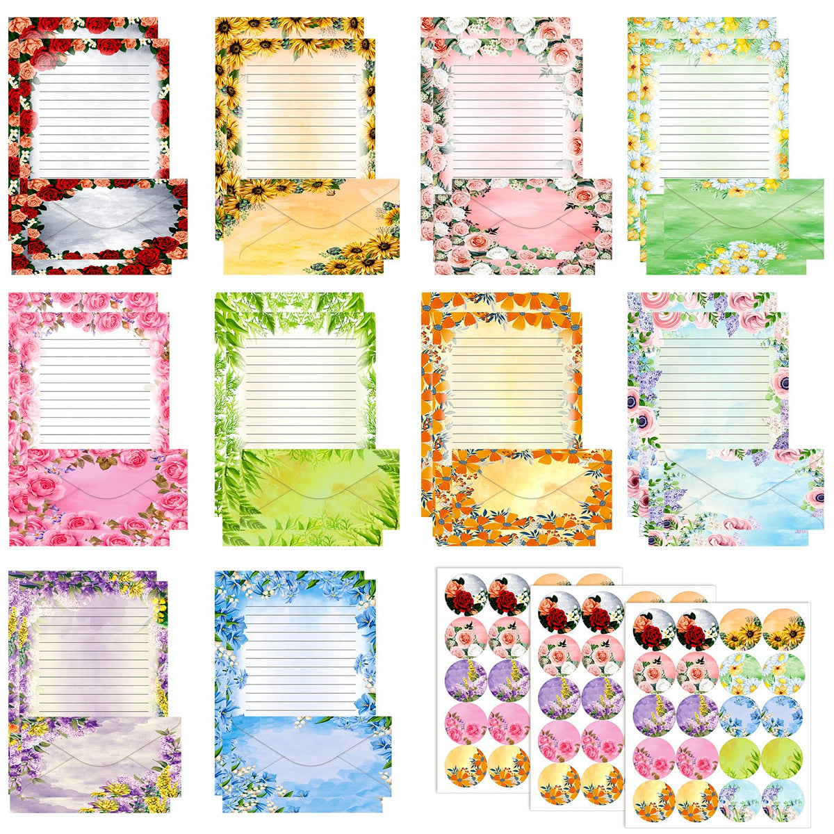 TaoBary 160 Pcs Vintage Floral Stationery Paper and Envelopes Set