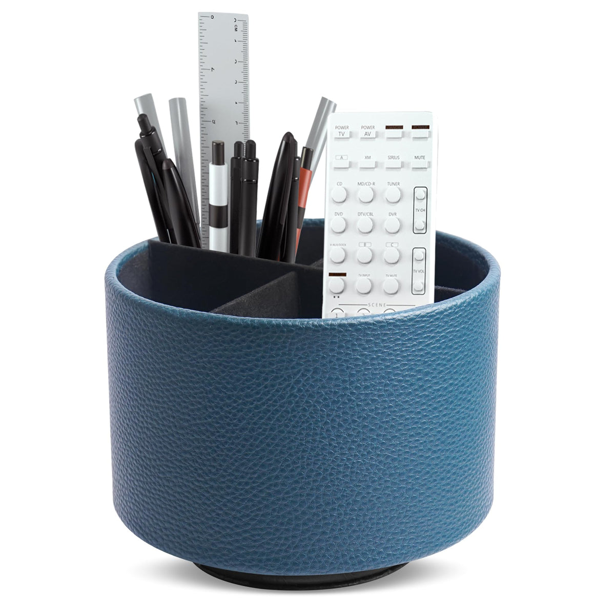 Round Leather Art Supply Organizer,Remote Control Holder,360 Degree Rotating,Multi-Functional Pencil Holder,4 Compartments Desktop Stationary Organizer(1-Fractal Flower)
