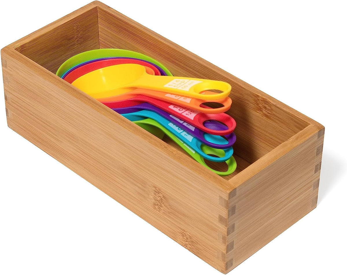 Lipper International Bamboo Wood Utensil Holder Storage Box for Cooking Tools, Makeup, or Office Supplies, 4" x 9 1/4" x 3"