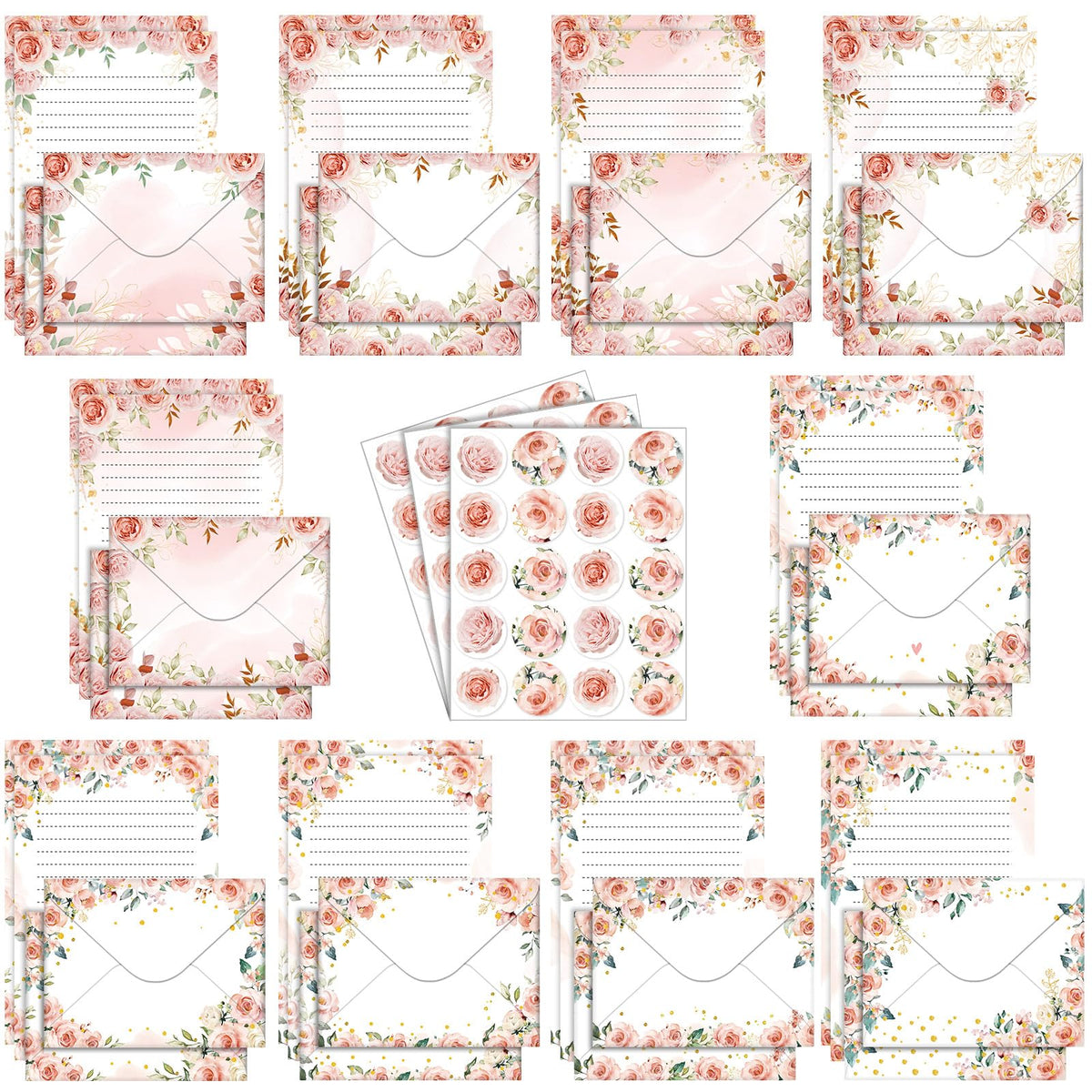 TaoBary 160 Pcs Vintage Floral Stationery Paper and Envelopes Set