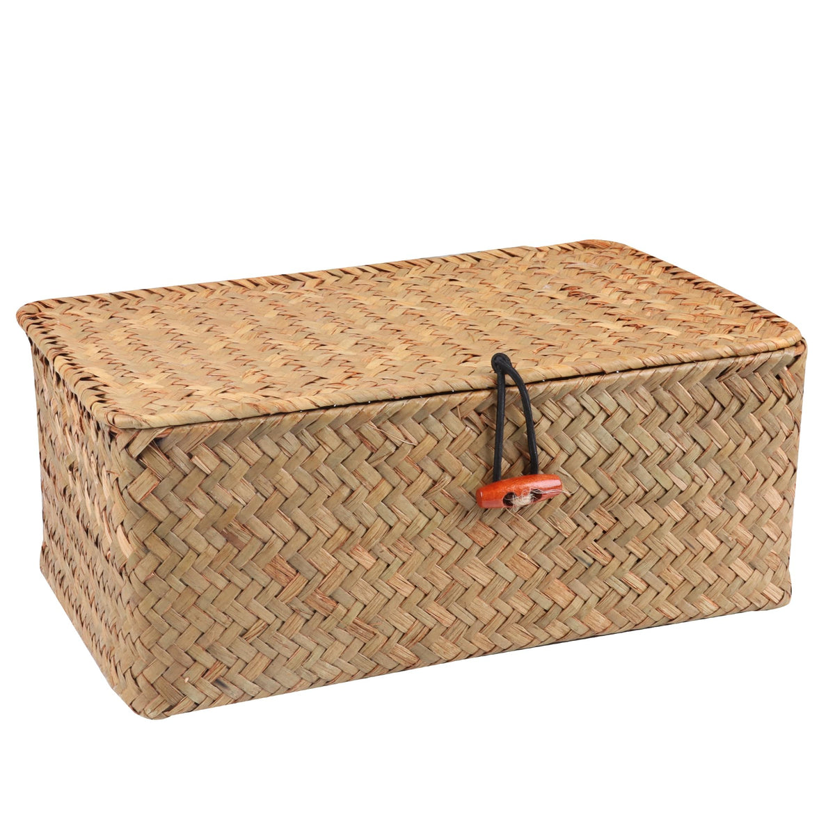 Moosky Wicker Shelf Baskets with Lid,Handwoven Seagrass Basket for Storage Basket Bins Rectangular Home Organizer Gift Boxes (Natural Small)