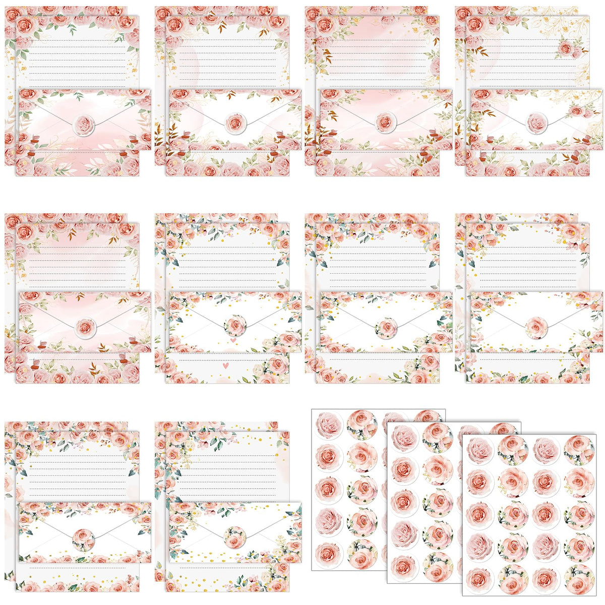 TaoBary 160 Pcs Vintage Floral Stationery Paper and Envelopes Set