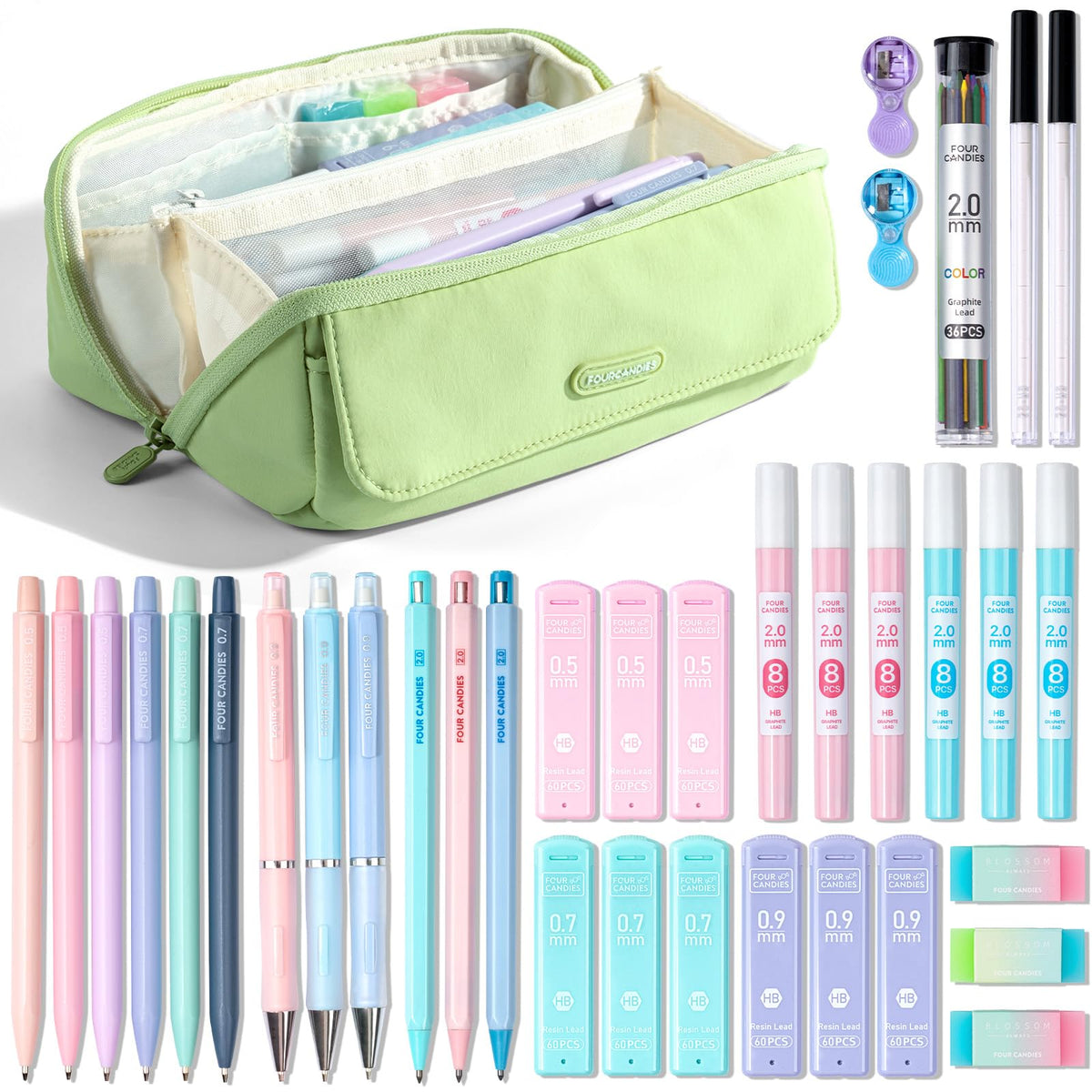 Four Candies 36PCS Mechanical Pencil Set with 624 Lead Refills (Pink)