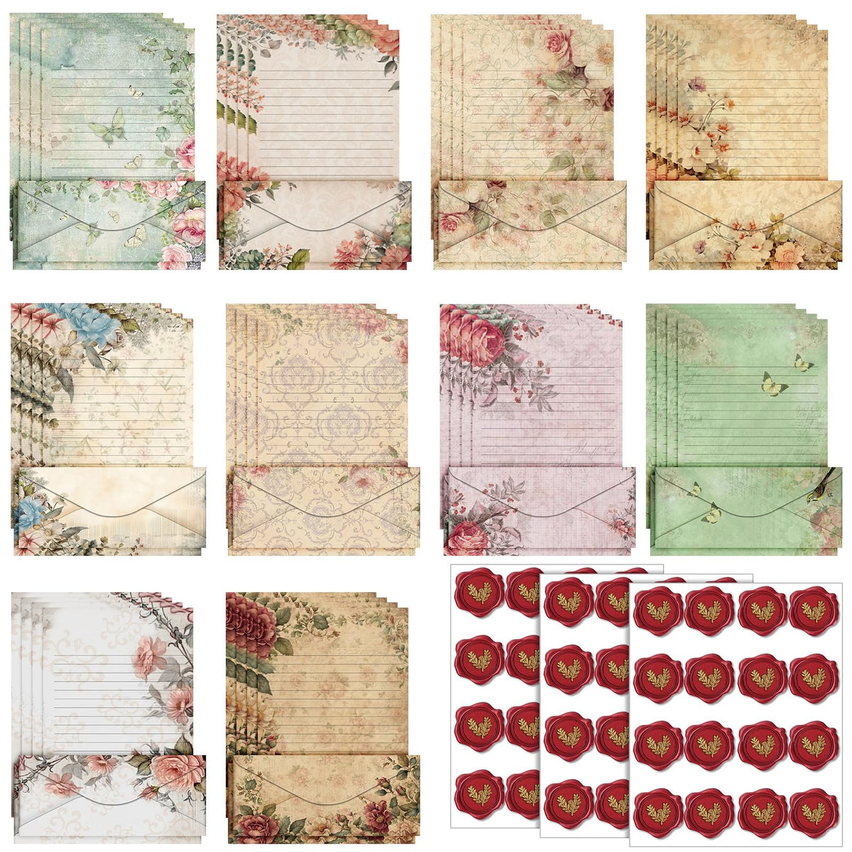 TaoBary 160 Pcs Vintage Floral Stationery Paper and Envelopes Set