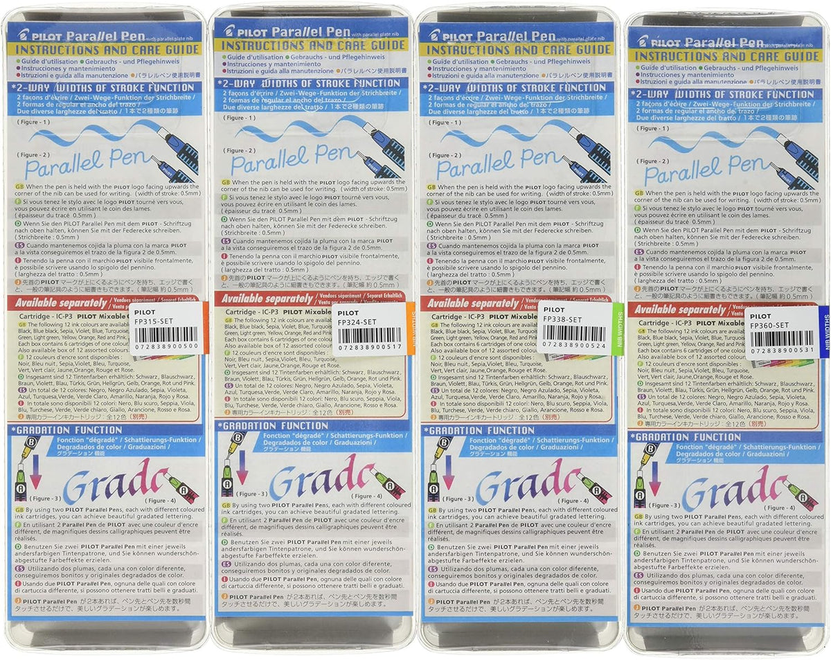 PILOT Parallel Calligraphy Pen Set, 1.5 mm, 2.4 mm, 3.8 mm and 6 mm with Bonus Ink Cartridge (P9005SET)